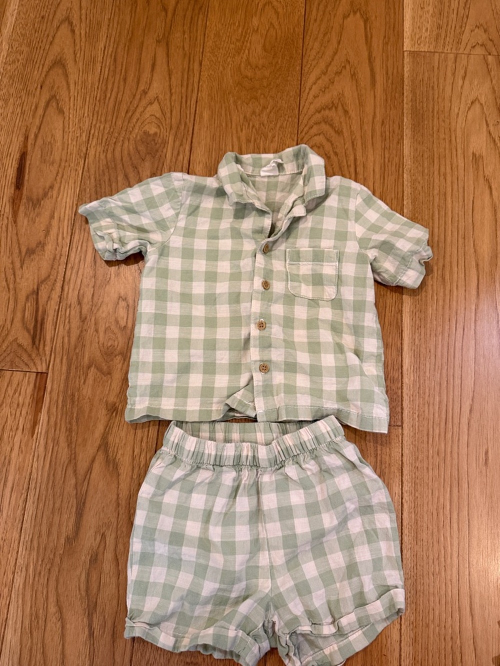 H&M Green and White Gingham Kids Matching Set